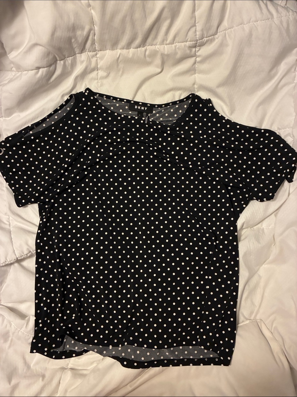 Size Small DKNY Black Short Sleeve Polka Dot Tee